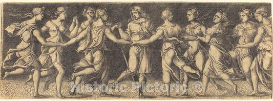 Art Print : Apollo Dancing with The Nine Muses - Vintage Wall Art