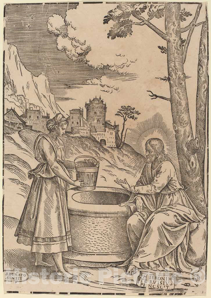 Art Print : Denanto After Girolamo Pennacchi, Christ and The Woman of Samaria - Vintage Wall Art