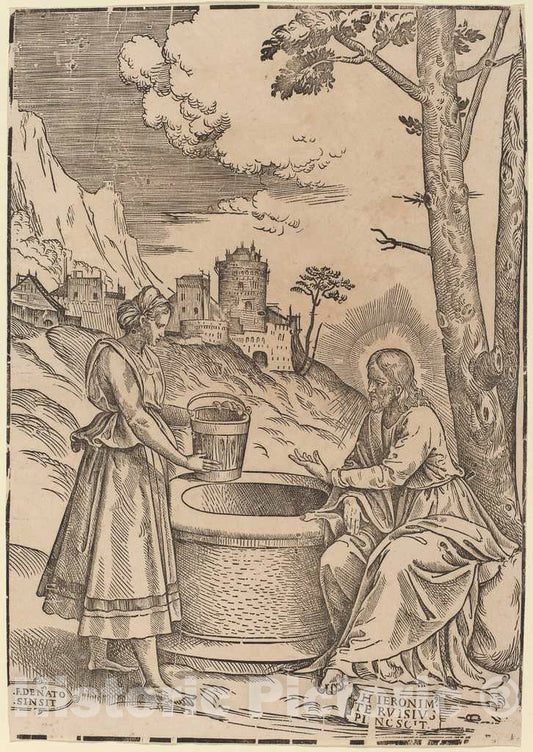 Art Print : Denanto After Girolamo Pennacchi, Christ and The Woman of Samaria - Vintage Wall Art