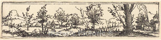 Art Print : Augustin Hirschvogel, Landscape with Six Single Trees and Three Small Farm-Houses - Vintage Wall Art