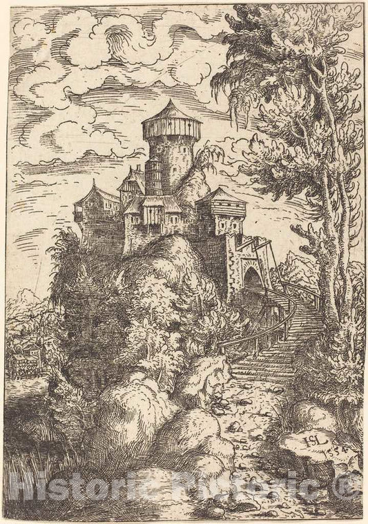 Art Print : Hanns Lautensack, Landscape with a Fortress and Big Stairway, 1554 - Vintage Wall Art