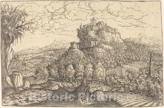Art Print : Hanns Lautensack, Landscape with a Castle in The Center, 1553 - Vintage Wall Art