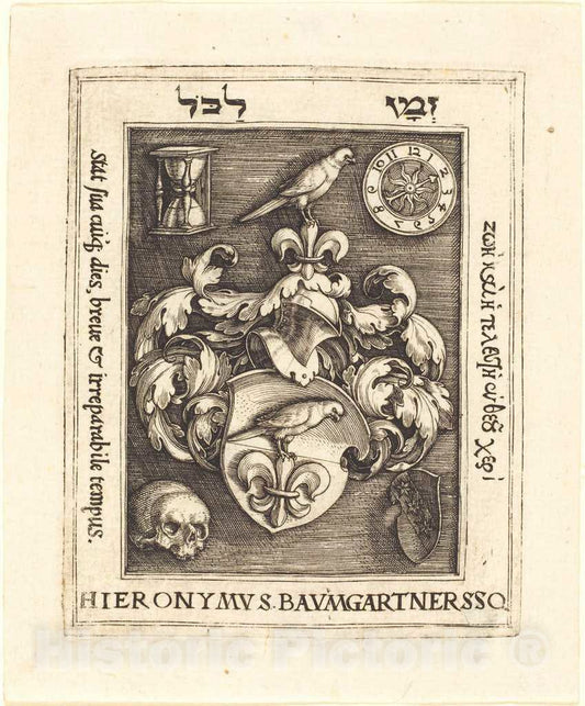 Art Print : Barthel Beham, Bookplate of Hieronymus Baumgartner - Vintage Wall Art