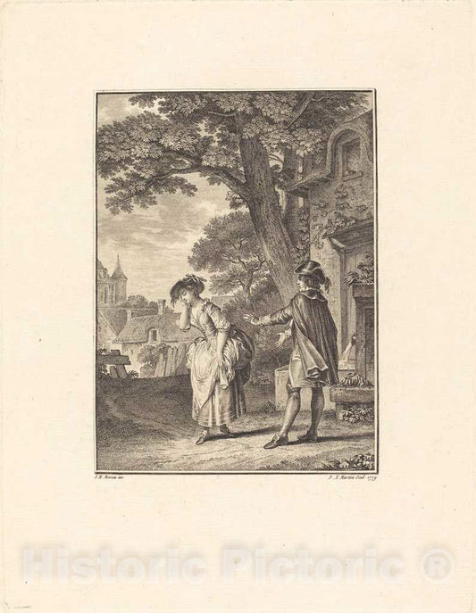 Art Print : Martini After Moreau, Le Devin du Village (Colette Weeping), 1779 - Vintage Wall Art