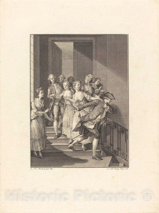 Art Print : Delaunay After Moreau, Saint-Preux sort de Chez des Femmes du Monde, 1776 - Vintage Wall Art