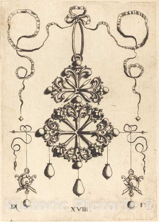 Art Print : Daniel Mignot, Pendant with Two Double Crosses - Vintage Wall Art