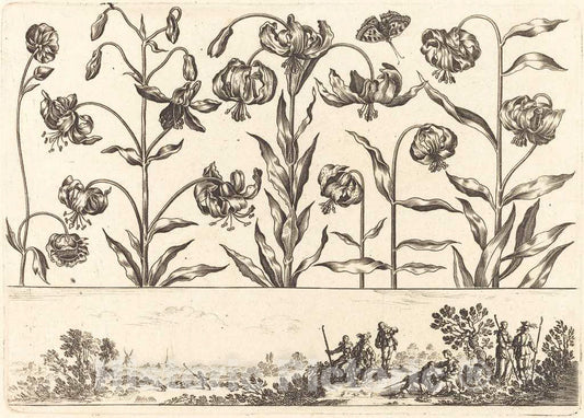 Art Print : Nicolas Cochin After Moncornet, Flower Print no.5, 1645 - Vintage Wall Art