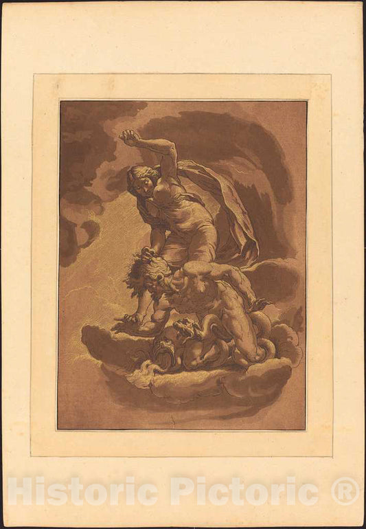 Art Print : Prestel After Ligozzi, Virtue Overcoming Vice, 1781 - Vintage Wall Art