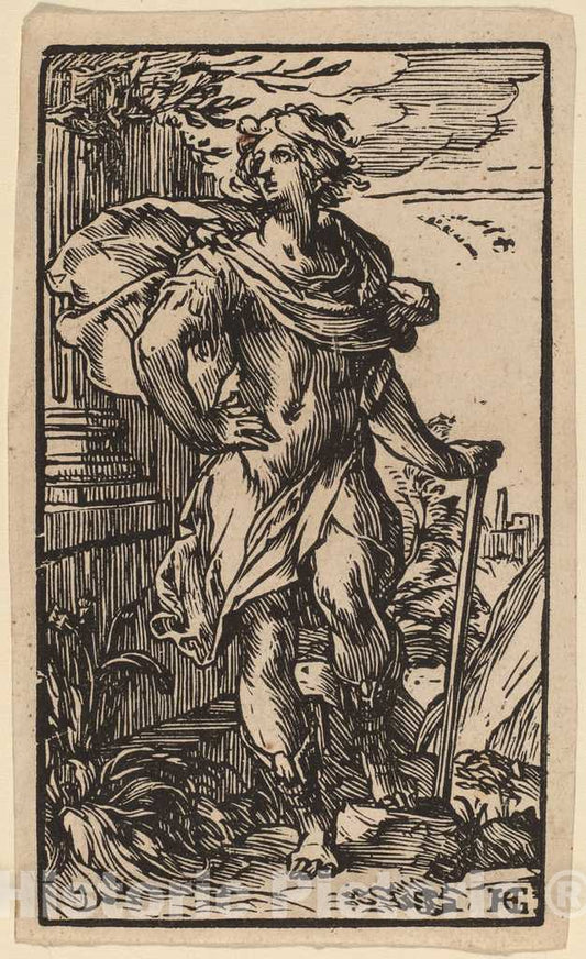 Art Print : Hendrik Goltzius, Young Man Standing in Fluttering Dress, c. 1588 - Vintage Wall Art
