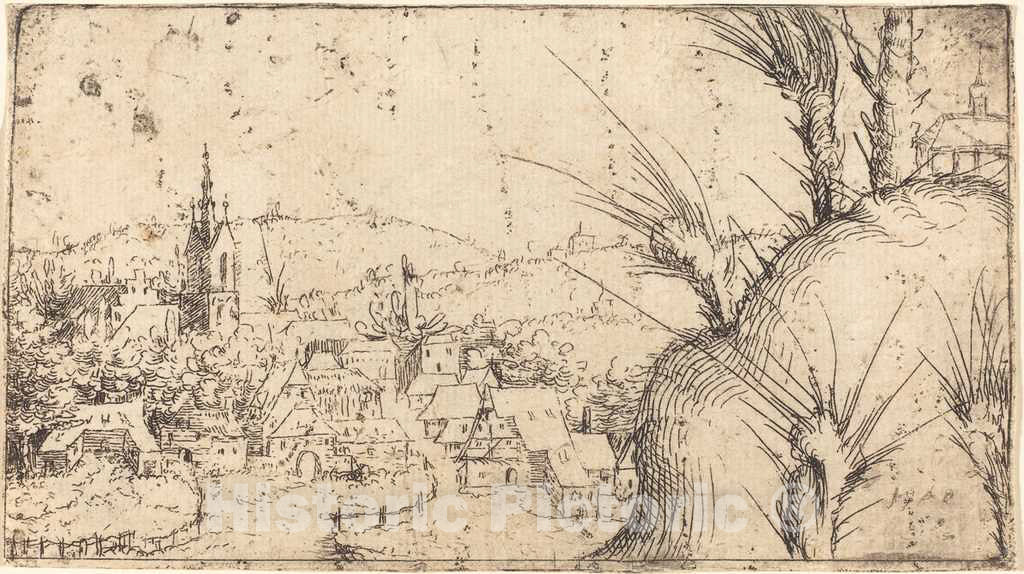 Art Print : Augustin Hirschvogel, Landscape with a Town at Left, 1549 - Vintage Wall Art