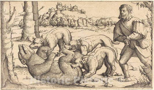 Art Print : Augustin Hirschvogel, Bear Hunt, 1545 - Vintage Wall Art