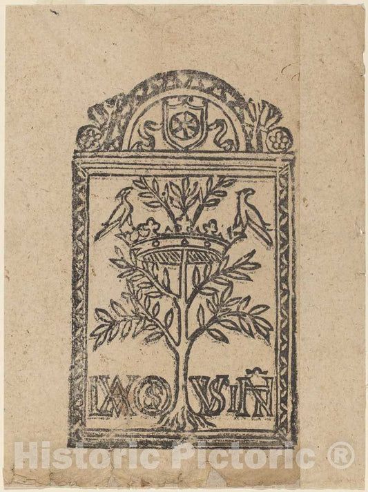 Art Print : Tree with Crown and Two Birds, 16th Century - Vintage Wall Art