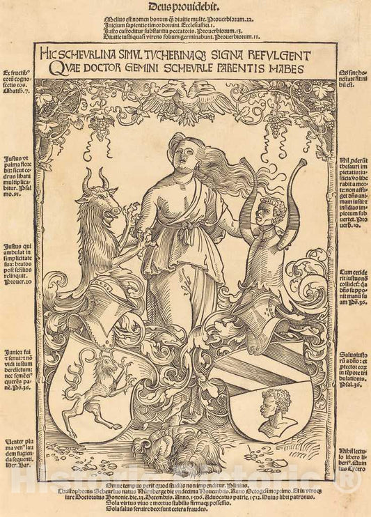 Art Print : Wolf Traut, Coat of Arms of Scheurl and Tucher Families, 1512 - Vintage Wall Art