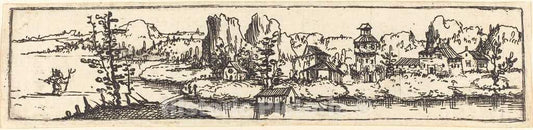 Art Print : Augustin Hirschvogel, River Landscape with Saint Christopher - Vintage Wall Art