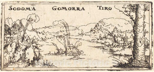 Art Print : Augustin Hirschvogel, Landscape with Three Burning Cities: Sodom, Gomorrah and Tyrus - Vintage Wall Art