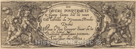 Art Print : Les Divers pourtraicts et Figures I (Title Page), c. 1600 - Vintage Wall Art