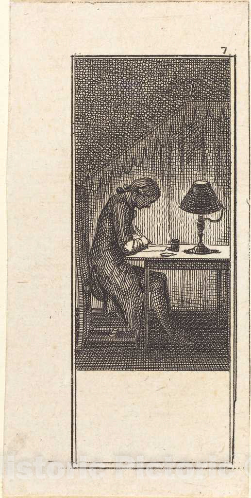 Art Print : Daniel Nikolaus Chodowiecki, Young Man Writing by Lamplight, 1784 - Vintage Wall Art
