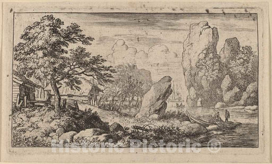 Art Print : Allart Van Everdingen, Pointed Boulder at The Bank of a River, c.1651 - Vintage Wall Art