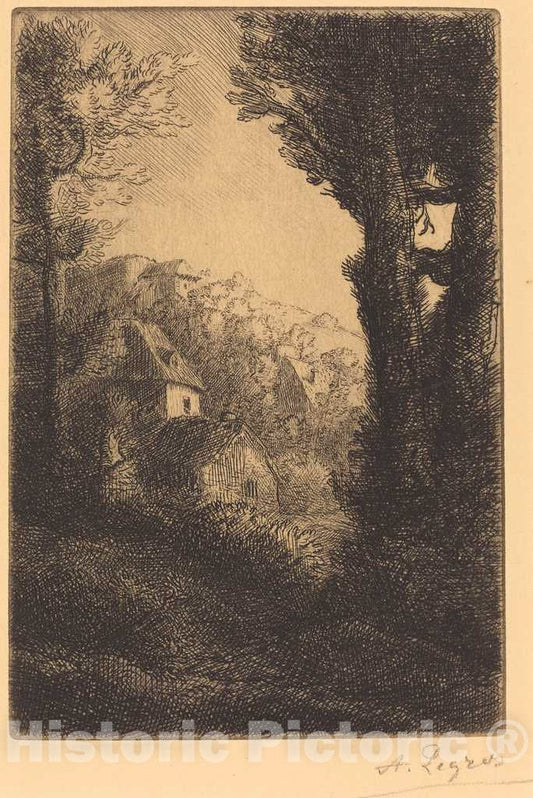 Art Print : Alphonse Legros, Farm on a Hillside in Sunlight (La Ferme du coteau; Effet de Soleil sur le coteau) - Vintage Wall Art