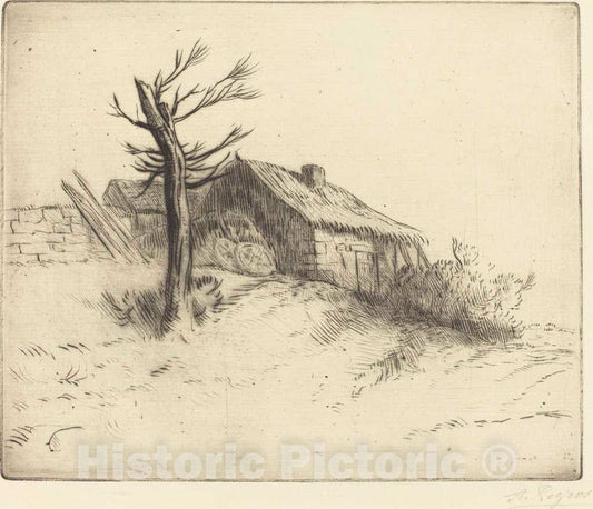 Art Print : Alphonse Legros, Thatched Cottage (Chaumiere) - Vintage Wall Art