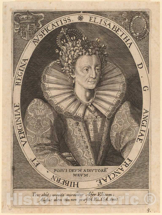 Art Print : Custos After Crispijn de Passe I, Queen Elizabeth - Vintage Wall Art
