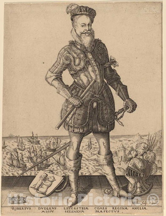 Art Print : Karel Van Sichem After Van Sichem I, Robert Dudley, Earl of Leicester - Vintage Wall Art