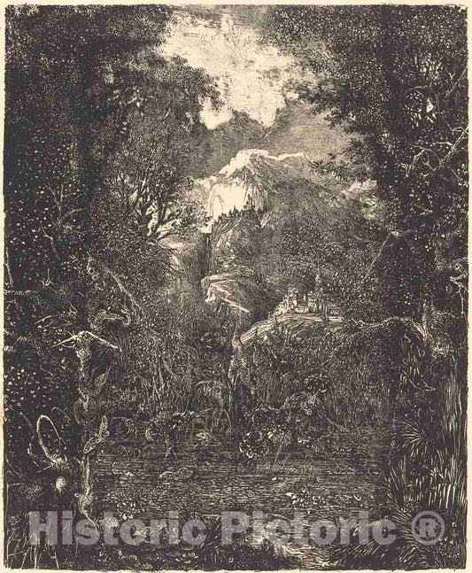 Art Print : Rodolphe Bresdin, The Towns Behind The Marsh, 1868 - Vintage Wall Art