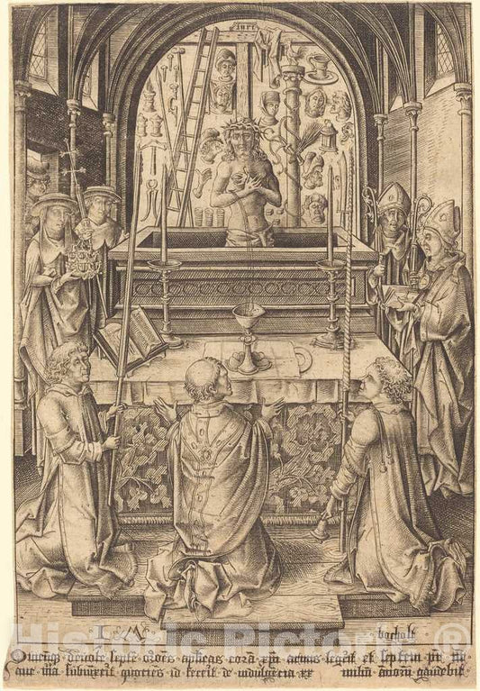 Art Print : Israhel Van Meckenem, The Mass of Saint Gregory, c.1483 - Vintage Wall Art