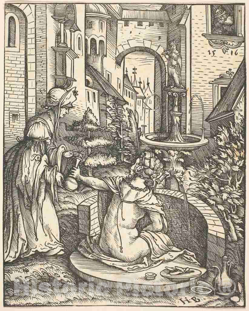 Art Print : Hans Burgkmair I, Bathsheba at Her Bath, 1519 - Vintage Wall Art