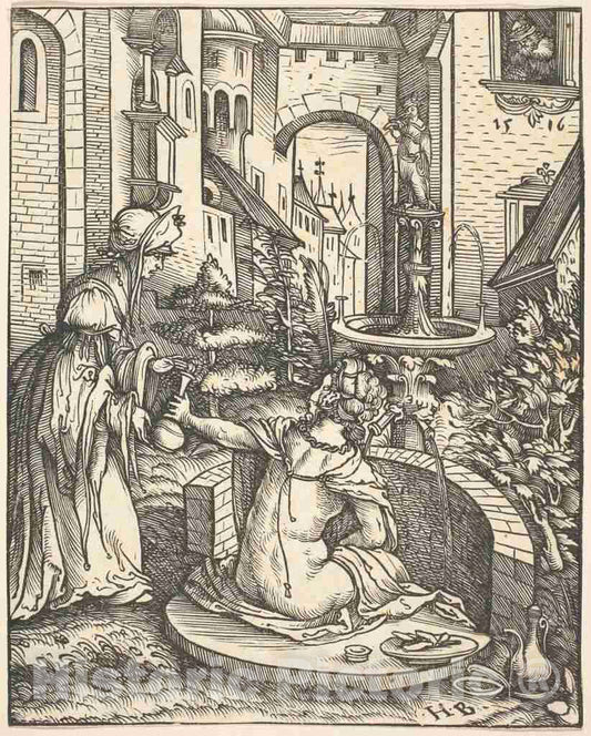 Art Print : Hans Burgkmair I, Bathsheba at Her Bath, 1519 - Vintage Wall Art