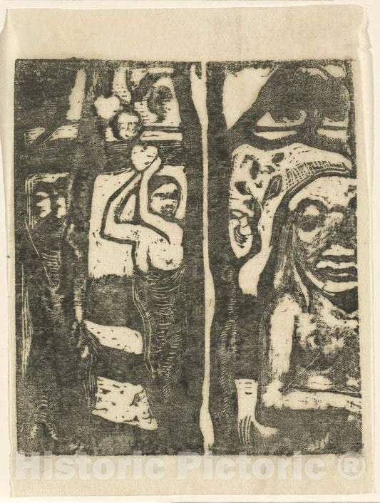 Art Print : Paul Gauguin, Woman Picking Fruit and The Savage (Femme cueillant des Fruits et oviri), c.1895 - Vintage Wall Art
