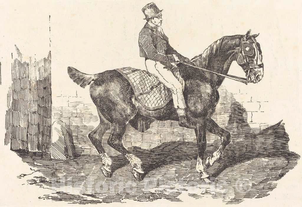 Art Print : ThÃ©odore Gericault, Groom Mounted on a Carriage-Horse (Cheval de carrosse Monte par un palfrenier), 1820 - Vintage Wall Art