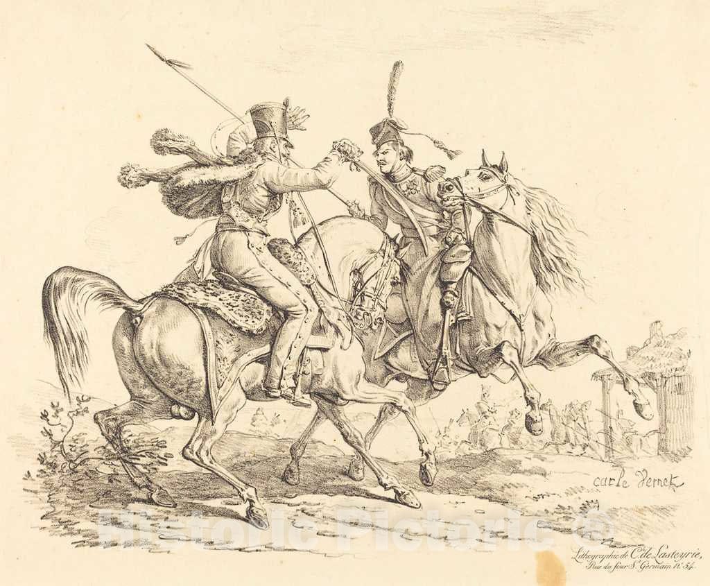 Art Print : Carle Vernet, Hussard Striking a Cosack - Vintage Wall Art