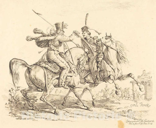Art Print : Carle Vernet, Hussard Striking a Cosack - Vintage Wall Art