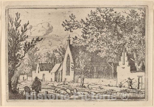 Art Print : Allart Van Everdingen, Swine Herd Near a Chapel, c.1651 - Vintage Wall Art