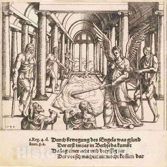 Art Print : Augustin Hirschvogel, The Angel Agitating The Pool of Bethesda, 1548 - Vintage Wall Art