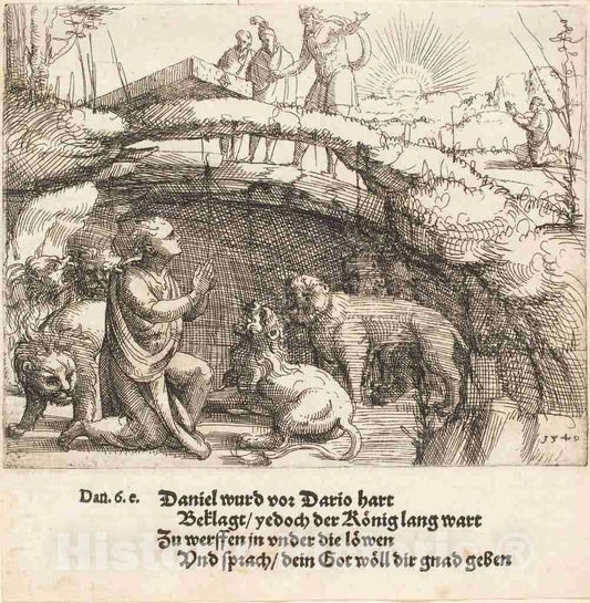 Art Print : Augustin Hirschvogel, Daniel in The Lions' Den, 1549 - Vintage Wall Art