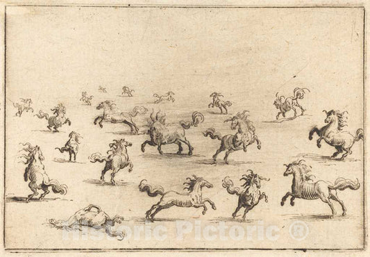 Art Print : Jacques Callot, Horses Running, c. 1622 - Vintage Wall Art