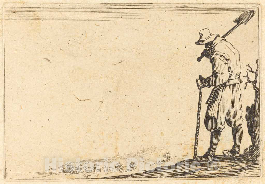 Art Print : Jacques Callot, Peasant with Shovel on His Shoulder, c. 1622 - Vintage Wall Art
