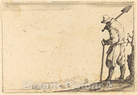 Art Print : Jacques Callot, Peasant with Shovel on His Shoulder, c. 1622 - Vintage Wall Art