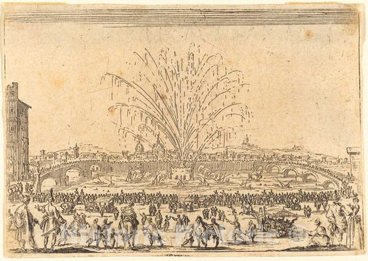 Art Print : Jacques Callot, Fireworks on The Arno, Florence, c. 1622 - Vintage Wall Art