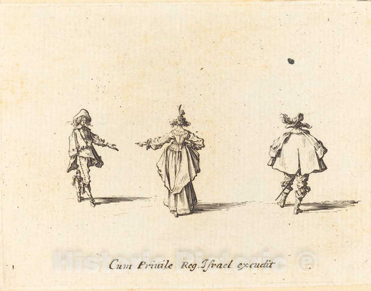 Art Print : Jacques Callot, Lady with Outstretched Arm, Seen from Behind, and Two Gentlemen, 1634 - Vintage Wall Art