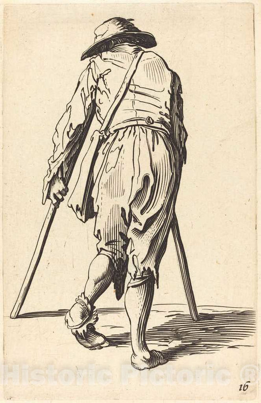 Art Print : Jacques Callot, Beggar with Crutches and Hat, Back View - Vintage Wall Art