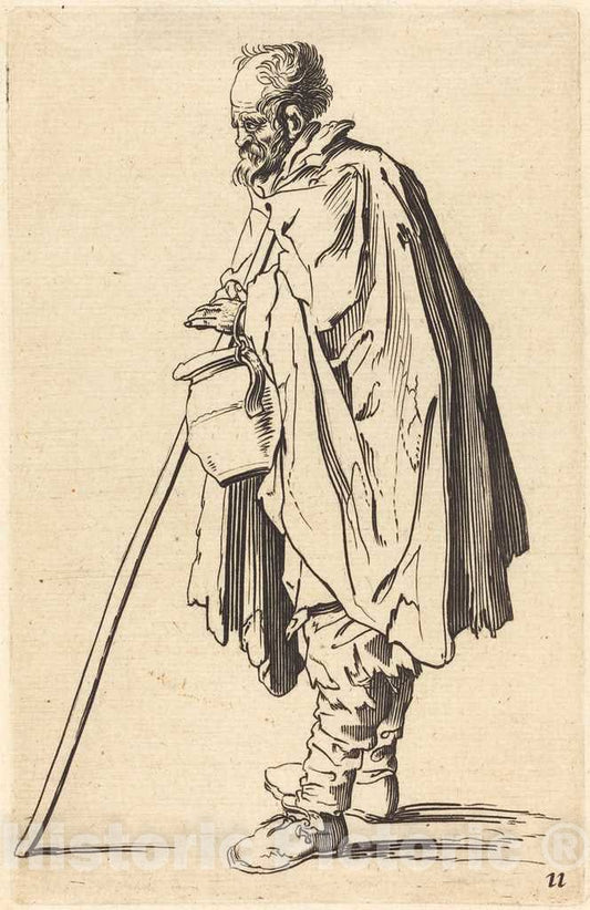 Art Print : Jacques Callot, Beggar with Pot - Vintage Wall Art