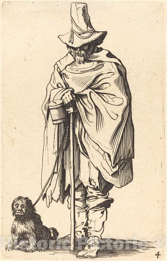Art Print : Jacques Callot, Beggar with Dog - Vintage Wall Art