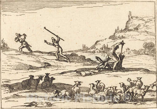 Art Print : Jacques Callot, Shepherds Defending Their Herds, 1628 - Vintage Wall Art