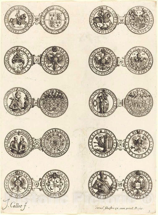 Art Print : Jacques Callot, Coins [Plate 5] - Vintage Wall Art