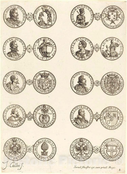 Art Print : Jacques Callot, Coins [Plate 8] - Vintage Wall Art