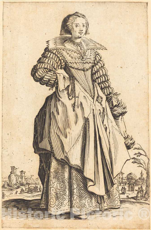 Art Print : Jacques Callot, Noble Woman with Large Collar, c.1622 - Vintage Wall Art