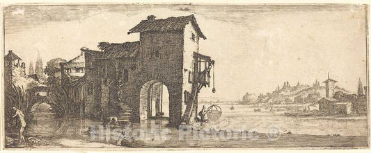 Art Print : Jacques Callot, The Watermill, c.1634 - Vintage Wall Art